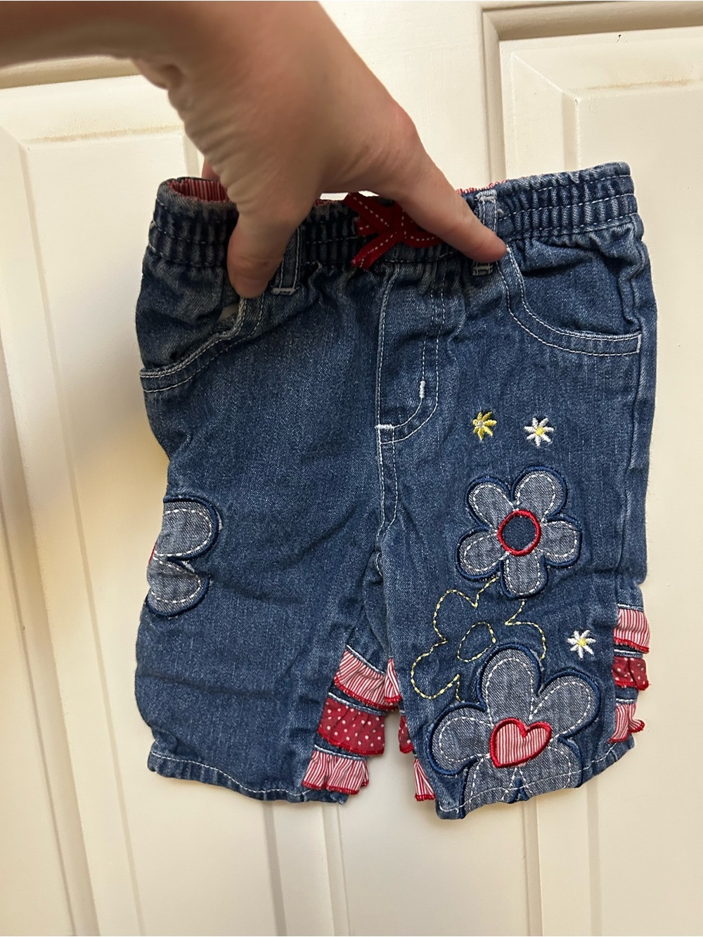 Girls' Blue Denim Flower Embroidered Shorts